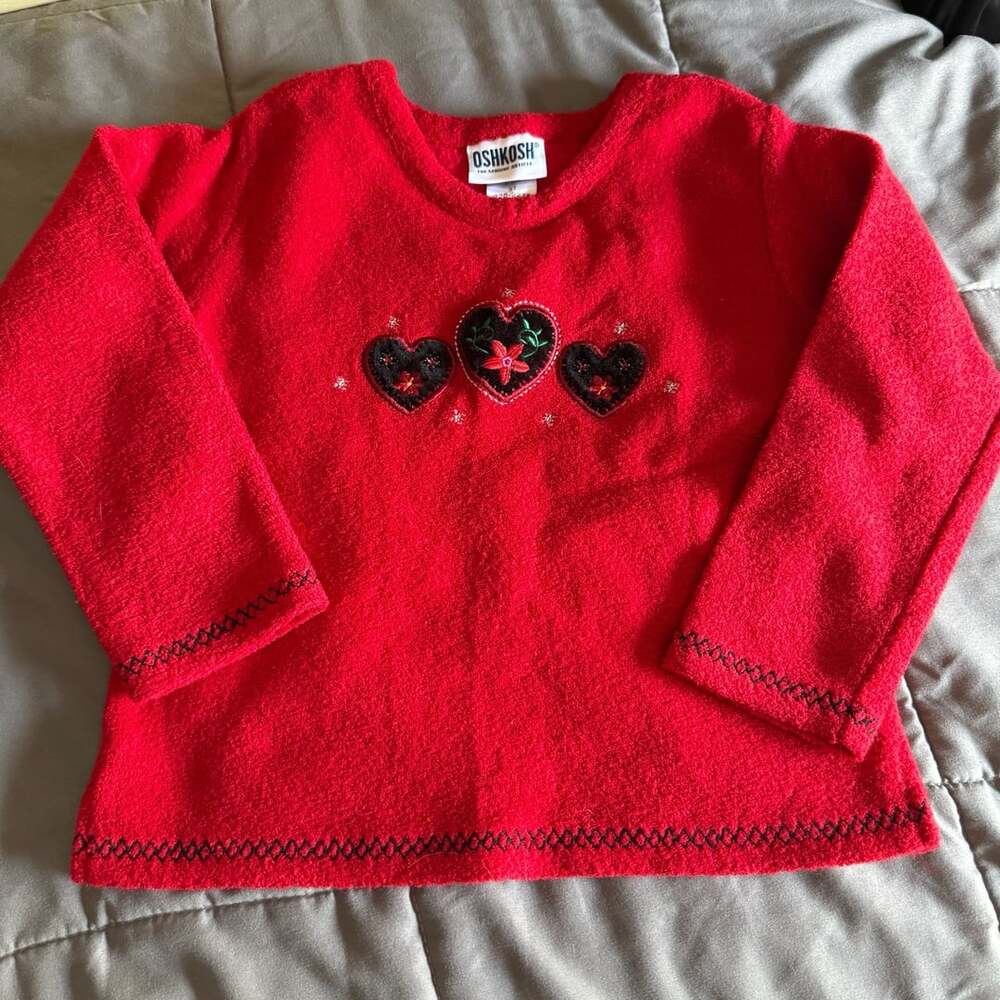 OshKosh B'Gosh Sweatshirt Size 3T Red Embroidered Hearts Vintage